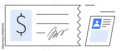 Banking concept. Banking through a check and identification card integration. Banking s payment processing, personal verification, and security. For finance, payments, identity