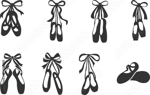 Ballet Shoes with Ribbon Laces Silhouette, Ballet Shoes with Ribbon Laces Clipart, Ballet Shoes Silhouette Set.