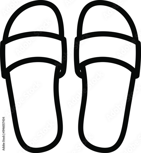 Minimalist black outline drawing of a pair of comfortable summer slide sandals for casual wear