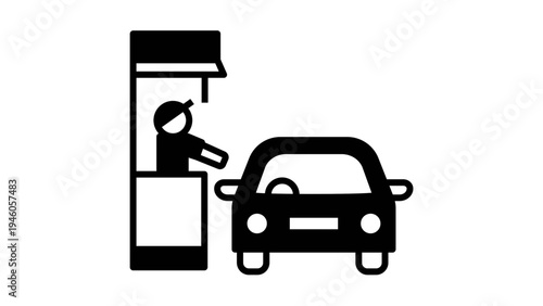 Drive thru restaurant service icon with car