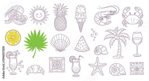 Set of 20 tropical summer icons vector