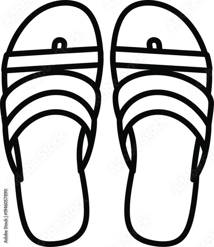 Minimalist line art illustration of a pair of casual summer sandals with multiple straps.