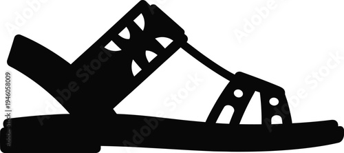 Black silhouette of a comfortable summer sandal with multiple straps and a flat sole
