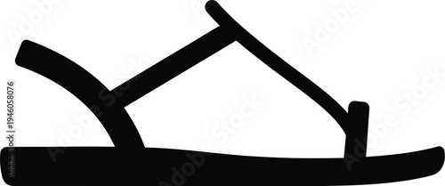 Simple black silhouette icon of a summer sandal with straps and a thin sole for footwear