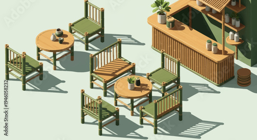 Cozy Outdoor Cafe Seating Area with Bar Counter.