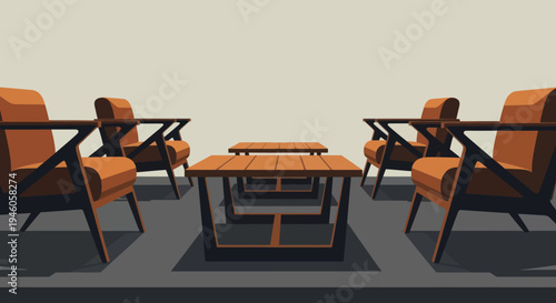 Modern Mid Century Living Room Furniture Arrangement.