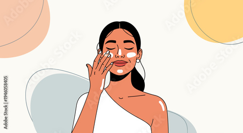 Woman applying skincare cream facial treatment illustration
