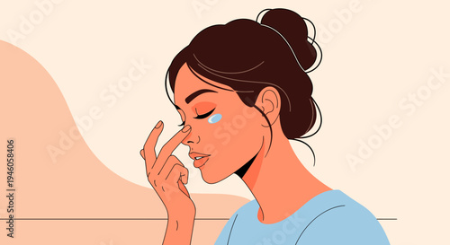 Woman applying skincare cream facial treatment illustration