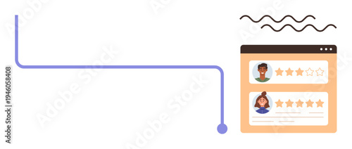 Customer feedback, online reviews, user interaction, satisfaction rating, digital profiles, web platforms. Interface showing profiles with star ratings. Customer feedback and online reviews concept