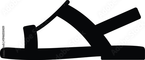 Simple black silhouette of a summer sandal with thin straps and a flat sole for casual wear.