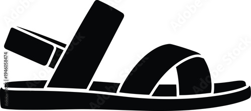 Black silhouette of a summer sandal with multiple straps and a flat sole for casual wear