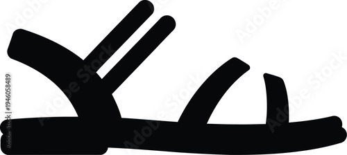 Simple black silhouette of a summer sandal with multiple straps and a flat sole design
