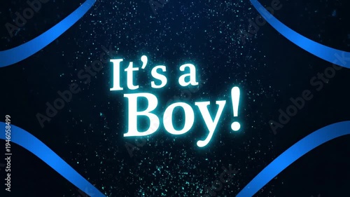 Announcement of a newborn boy with bright blue graphics and cheerful design pattern displayed on a background