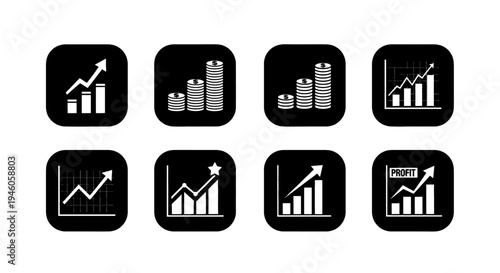 Modern financial icons emphasizing market growth and successful investment.
