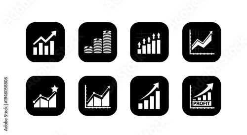 A dynamic set of icons for tracking and showcasing financial growth and profits.