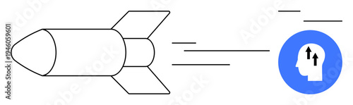 Strategy concept. A rocket launches towards a targeted head icon focused strategy and growth. Strategy drives innovation and progress. Great for business, leadership, planning, success, innovation
