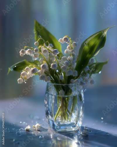 Macro View of a Single Lily-of-the-Valley Bouquet in a Glass Vase