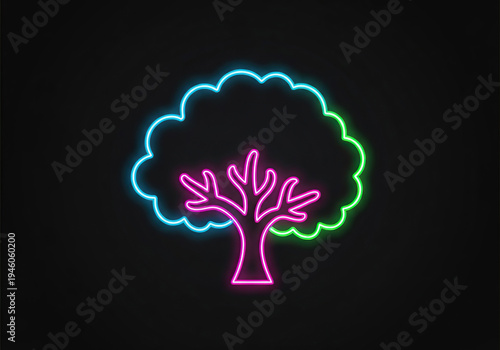A neon tree with a blue and green outline