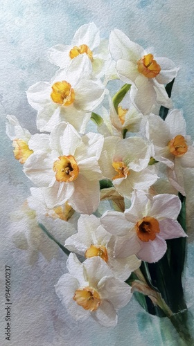 Macro Watercolor Study of a Narcissus Bouquet Wet-on-Wet Technique