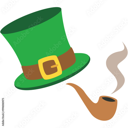 Leprechaun Hat and Pipe Flat Vector Clip Art