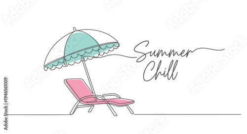 Vector illustration of beach chair and umbrella with Summer Chill text