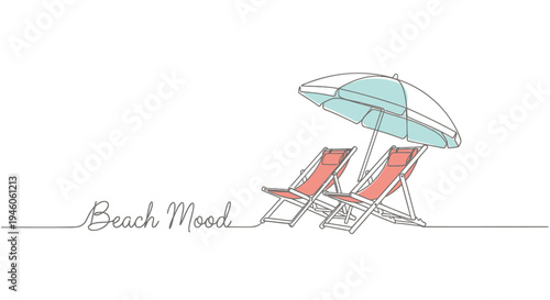 Vector illustration of 2 beach chairs and umbrella, beach mood