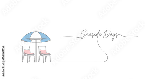 Seaside Days vector illustration of beach chairs and umbrella