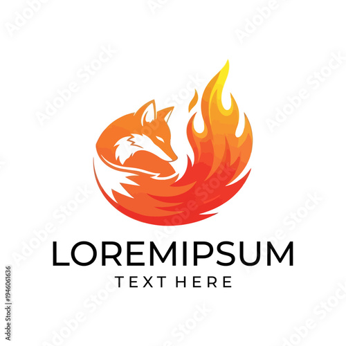 Fiery Fox Logo Design with Vibrant Orange and Yellow Flames.
