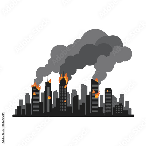 vector flat illustration of a damaged city hit by a missile attack 001