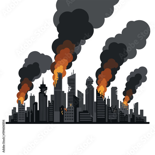 vector flat illustration of a damaged city hit by a missile attack 8