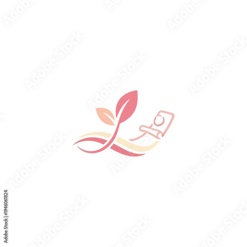Relaxation and Nature Logo: Person reclining with leaves and waves