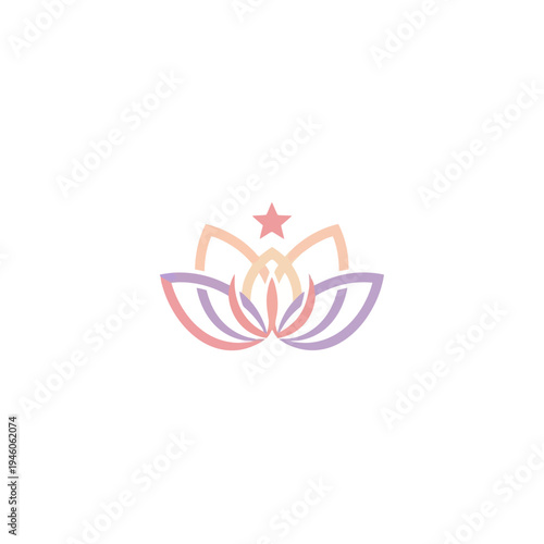 Lotus flower logo with star, pastel colors, abstract, spiritual, wellness
