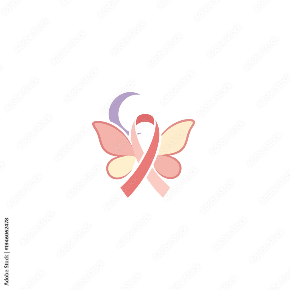 Fototapeta premium Pink Ribbon Butterfly with Moon - Breast Cancer Awareness Symbol