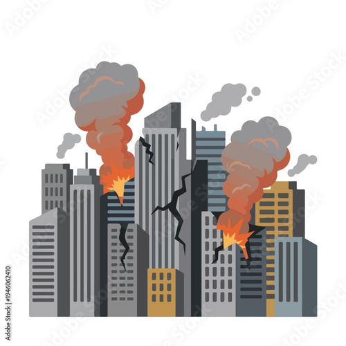 vector flat illustration of a damaged city hit by a missile attack 1