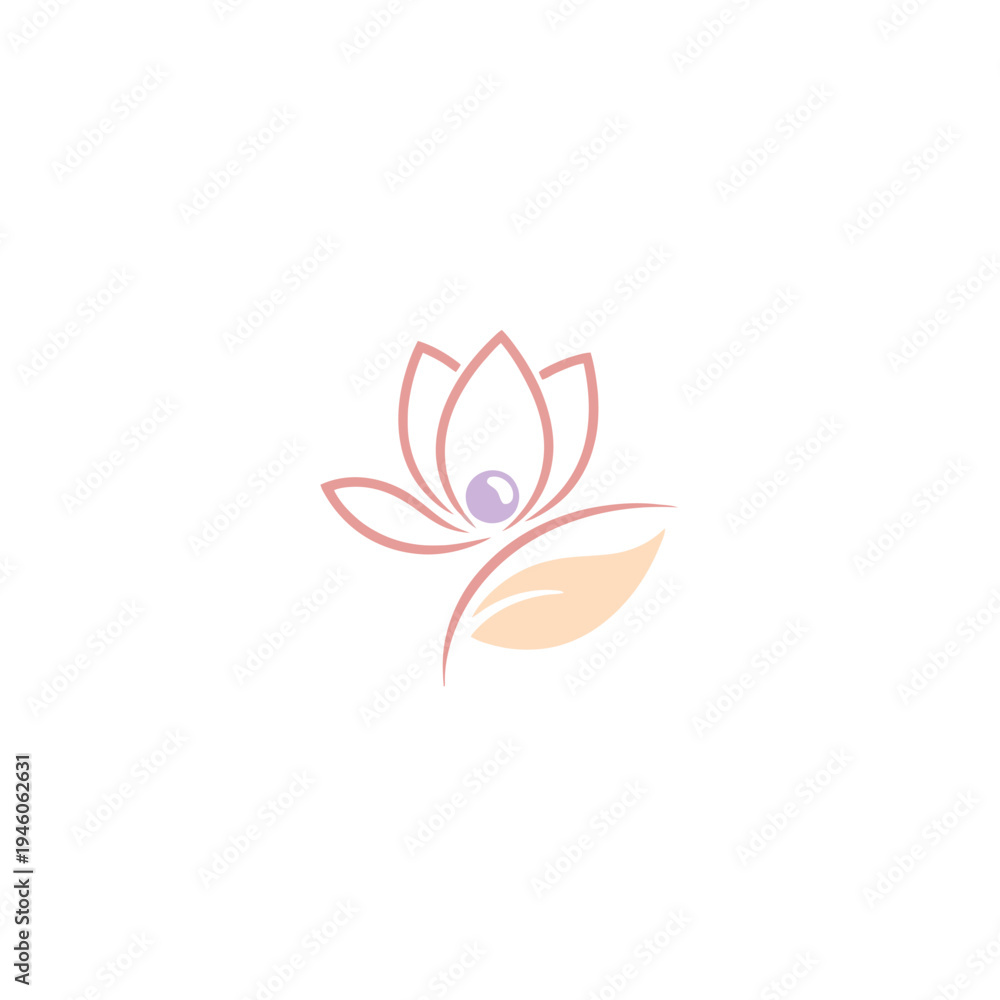 Fototapeta premium Elegant Lotus Flower with Pearl and Leaf Logo Design