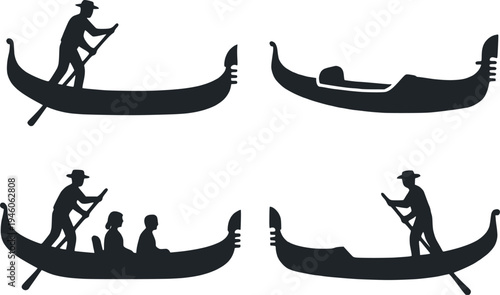 Gondola boat silhouette set vector illustration