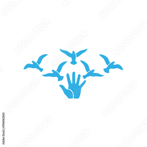 Hand releasing five birds freedom concept.