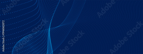 Abstract vector background with a dynamic wave. Streams of bright dots form smooth waves against a dark background. The radiating light creates a sense of depth and elegance. Futuristic 3D dot wave.