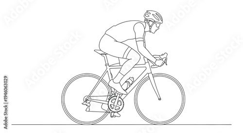 Line drawing of a cyclist riding a road bike in a dynamic pose