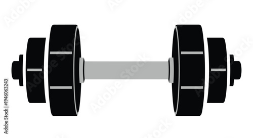 A simple black dumbbell illustration with gray accents shown in a front view