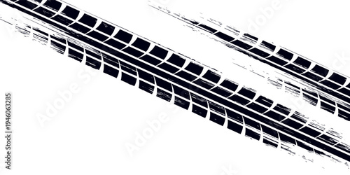 Tire tread marks  wheel textures  tire marks - car racing  motocross  drift  rally  off-road and others. Vector black isolated texture in grunge style with splashes.eps10