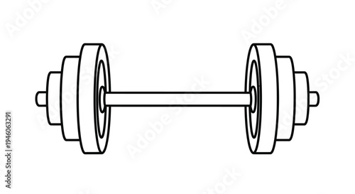 Simple line drawing of a barbell with plates on either side