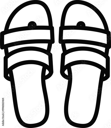 Pair of simple summer sandals with two straps and a thong design in a minimalist line art style.