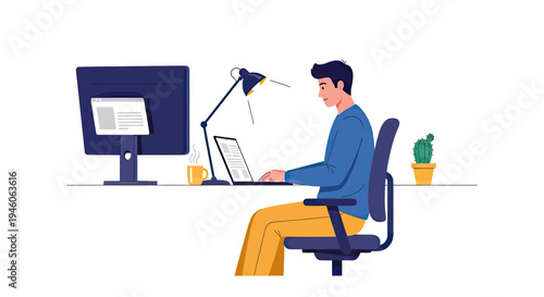 Professional focused on remote work, boosting digital productivity from a home office