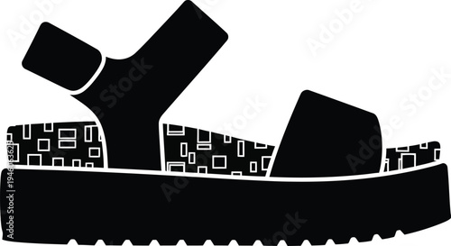 Black platform sandal icon with a chunky sole and adjustable ankle strap for summer fashion