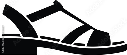 Black silhouette of a stylish woman's strappy sandal with a low heel and ankle strap