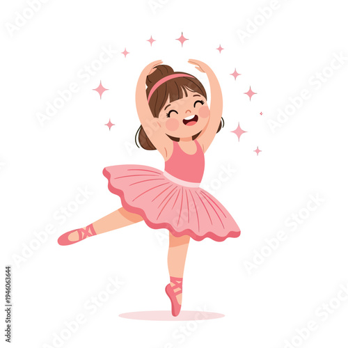 Adorable Young Ballerina Girl Joyfully Dancing in a Pink Tutu, Radiating Happiness and Grace