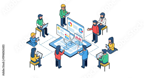 Team Collaboration and Data Analysis Concept with Digital Devices