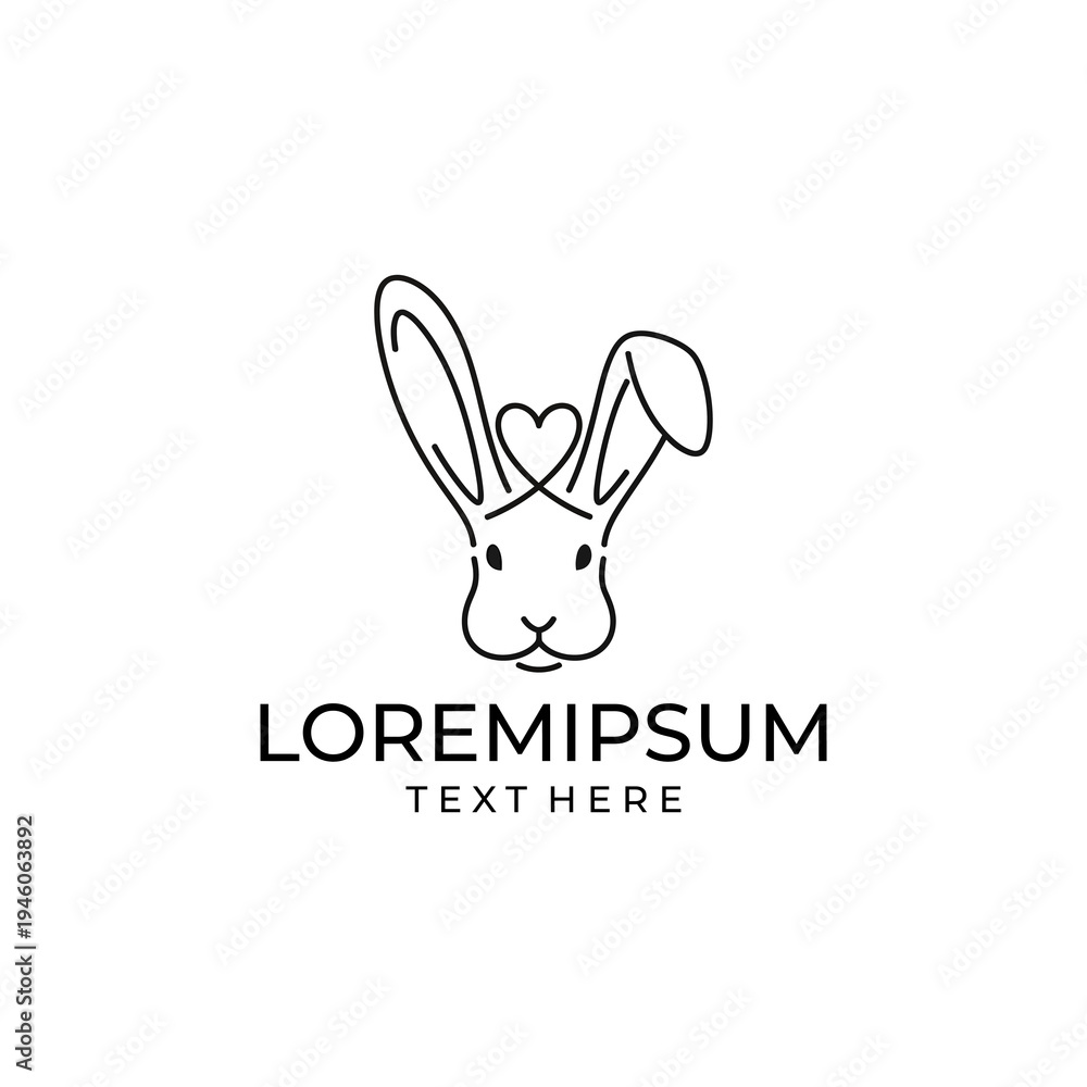 Fototapeta premium Minimalist Line Art Rabbit Head with Heart Shape Logo Design.