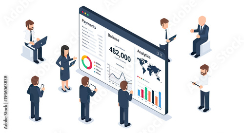 Professionals Collaborating on Digital Business Analytics Dashboard